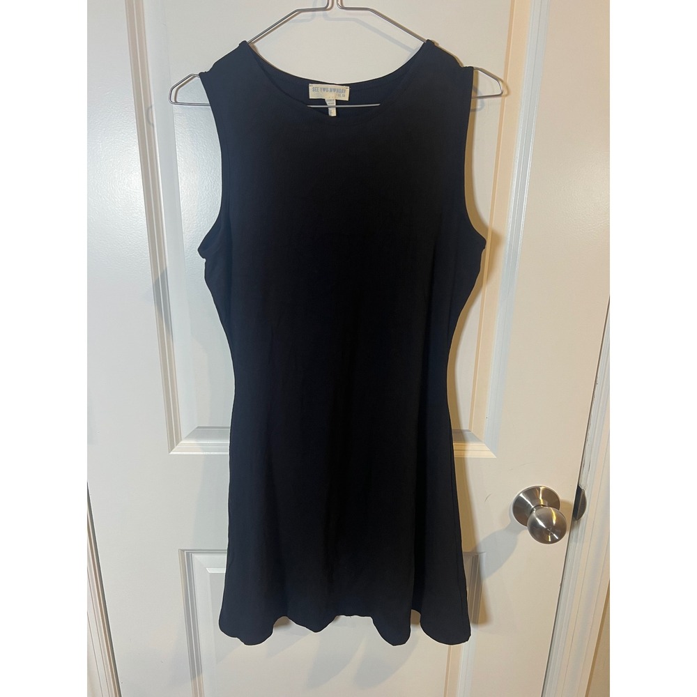 See You Monday Womens Mini Dress Ribbed‎ Knit Black XL